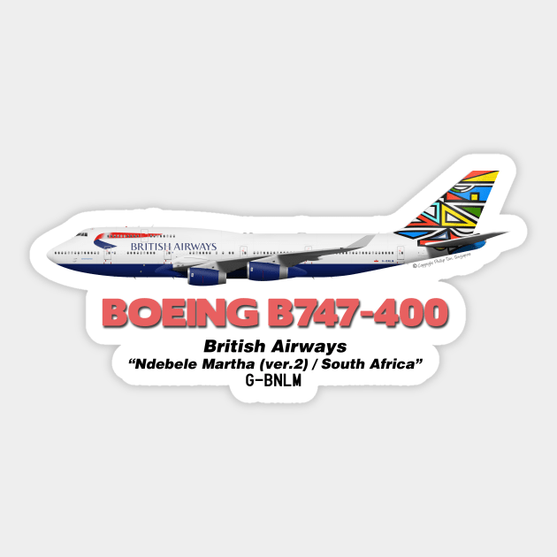 Boeing B747-400 - British Airways "Ndebele Martha (ver.2) / South Africa" Sticker by TheArtofFlying